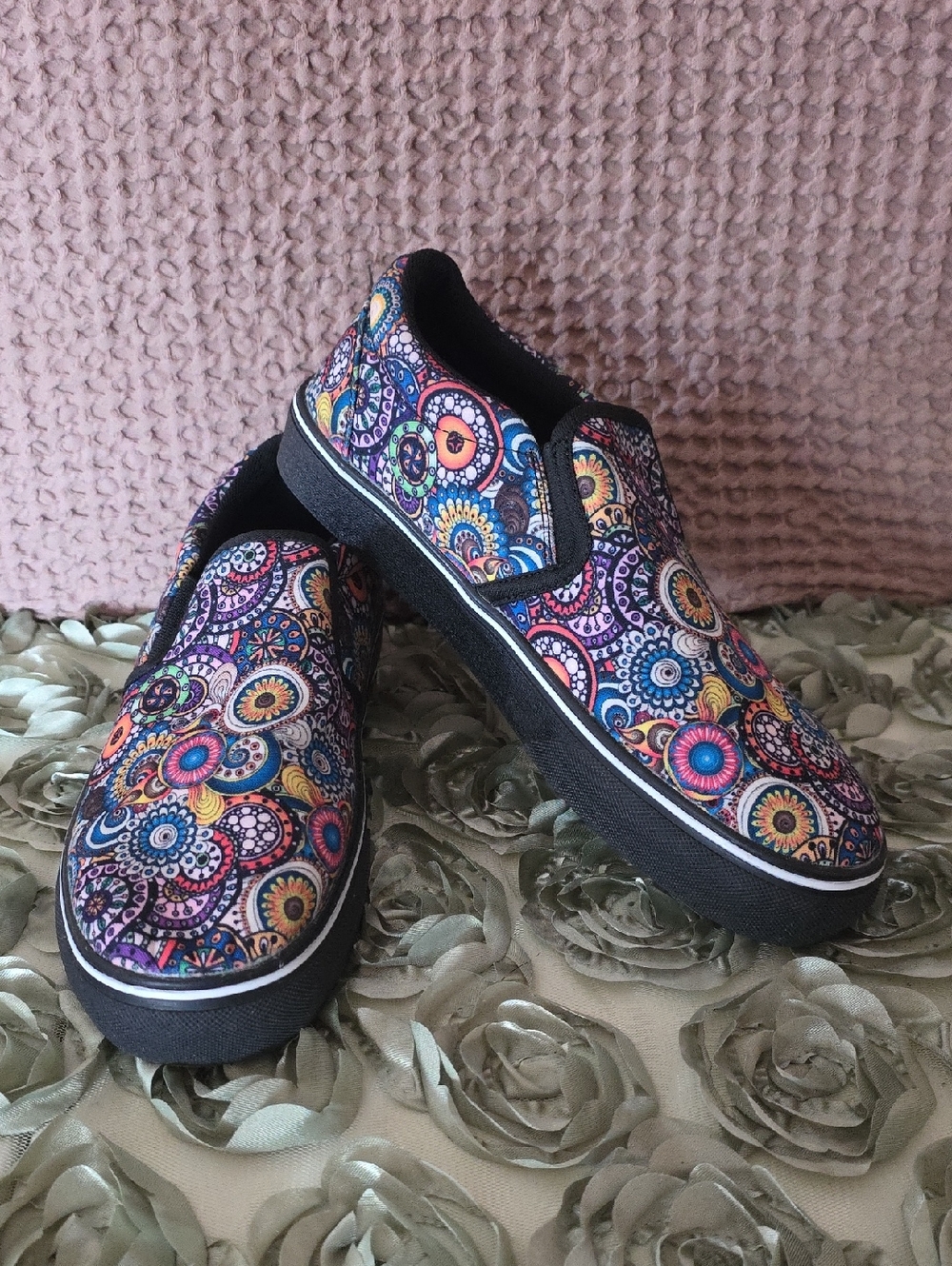 Yes We Vibe Slip-On Sneakers in Multicolor Mandala Print 9W & 7M